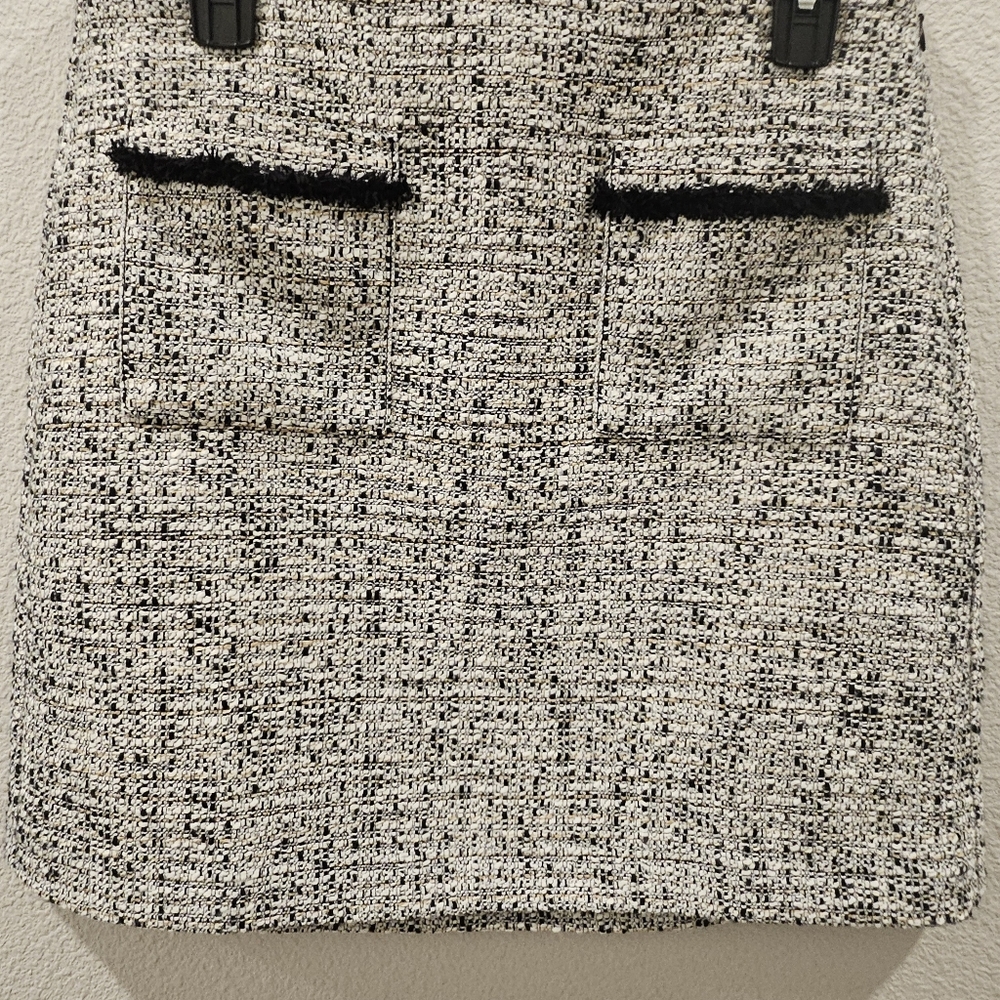 LOFT Black and White Tweed Pencil Skirt